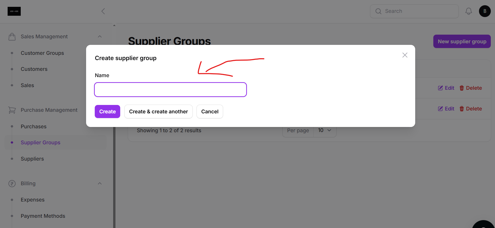 Supplier Group Modal