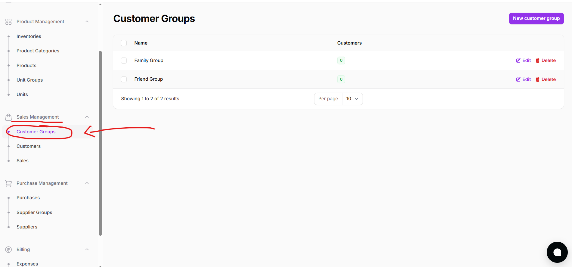 Customer Group - Sidebar