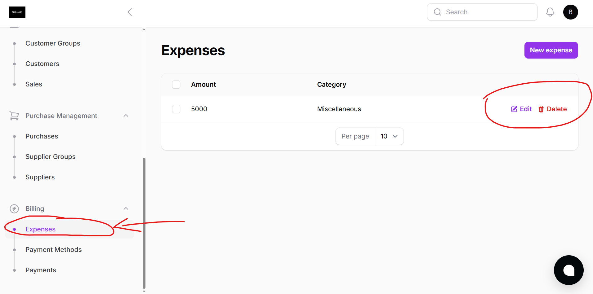 Expenses List Page