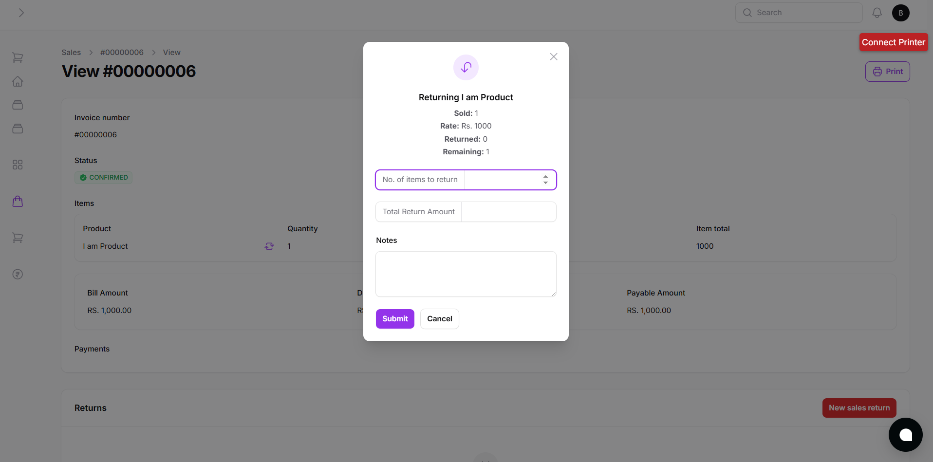 Return Product Modal