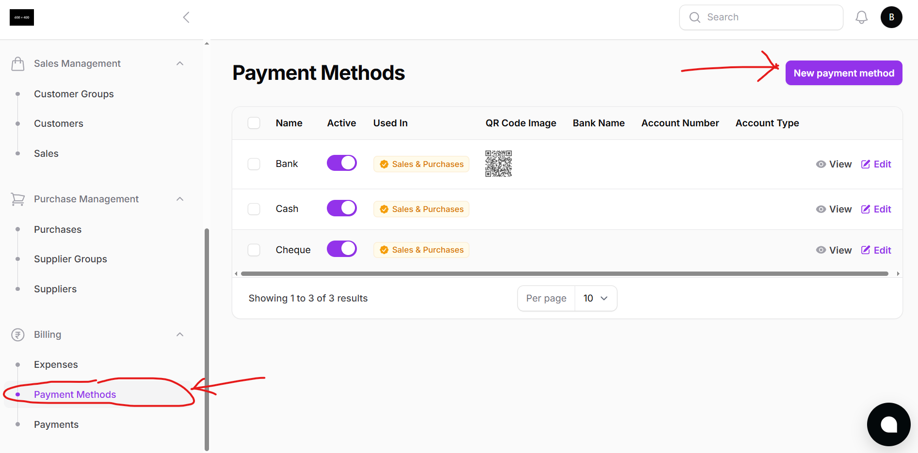 Payment Method List