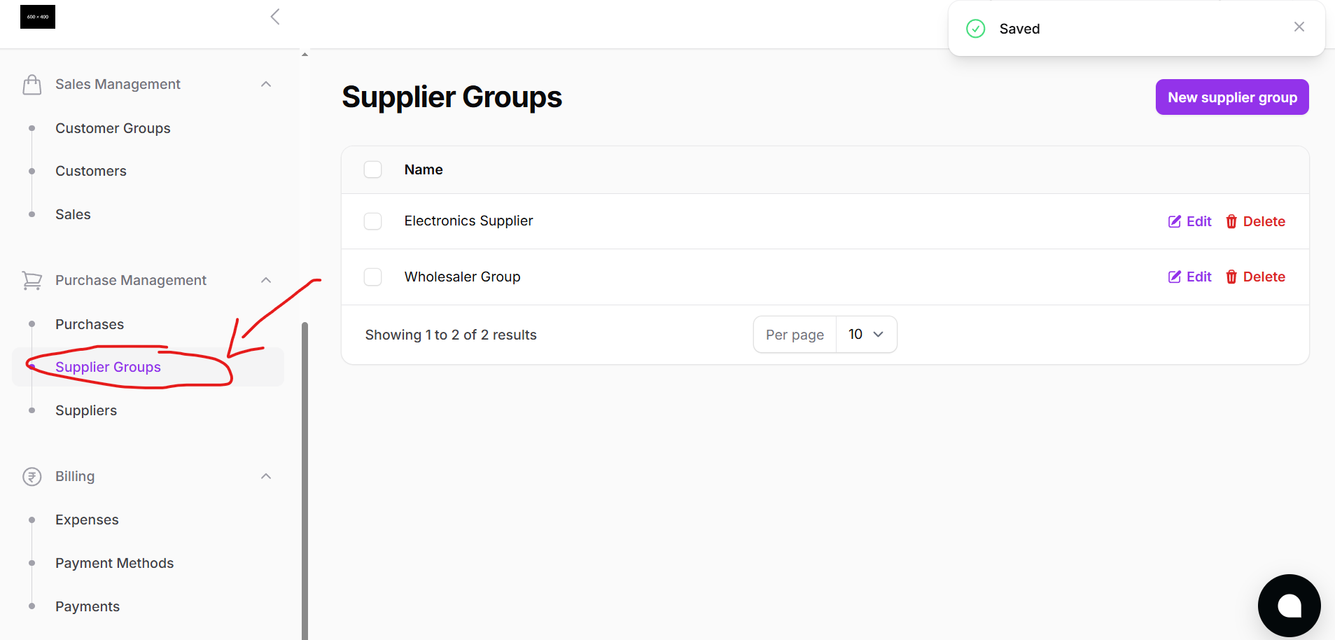Sidebar - Supplier Group